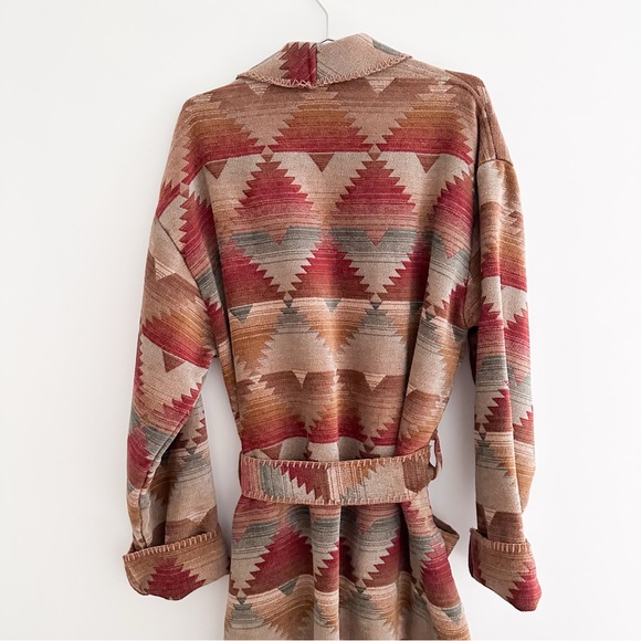 Vintage Southwestern Blanket Robe Tribal Pattern Belted Duster Boho Western XL - Picture 8 of 10